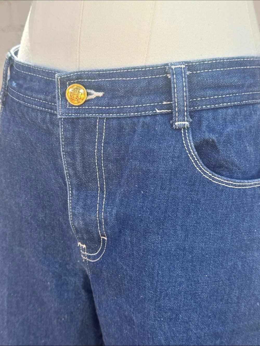 Tory Burch Cropped Straight Leg Denim Jeans Embroidered Pockets Size 29